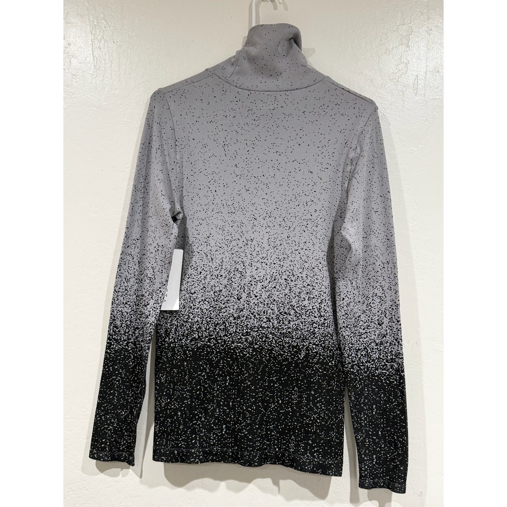 Athleta Momentum Ombre Speckle Turtleneck Gray Black Seamless Thumbhole Top L - Picture 3 of 8
